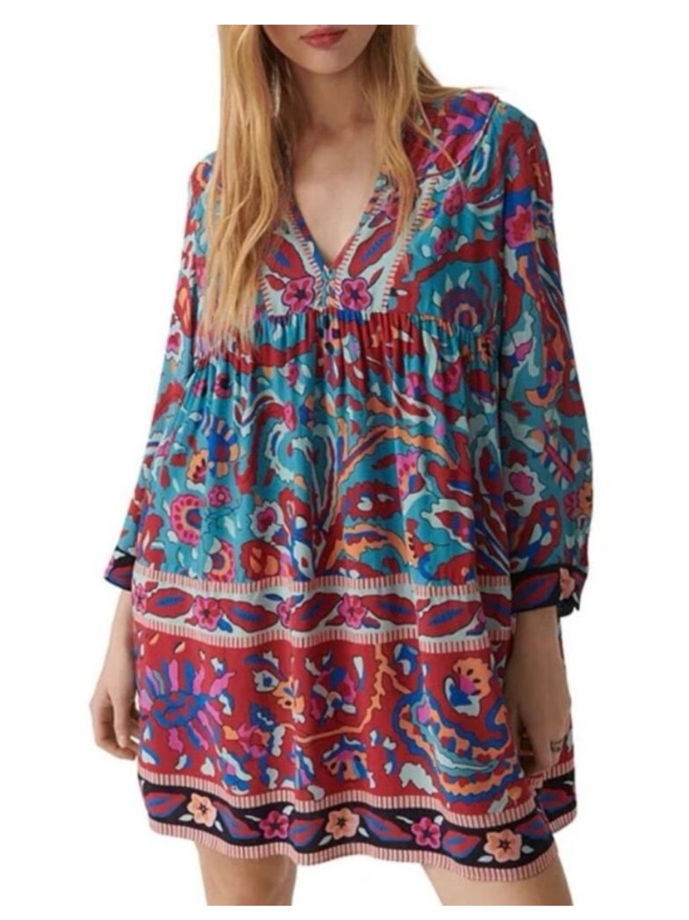 Ba&sh Maureen mini dress featuring a vibrant floral border print boho-chic XS